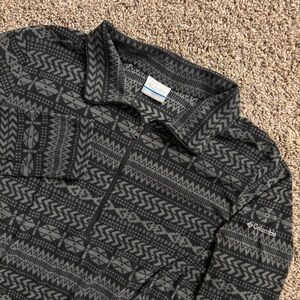 Columbia Women’s Glacier Pullover Fleece Gray Black Geometric |‎ Cozy Outdoor